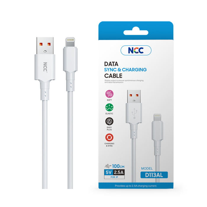 NCC Lightning to USB-A Charging & Data Cable - 2.5A 1m